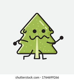 Ilustración del carácter del vector de mascota de árbol de pino con diseño plano