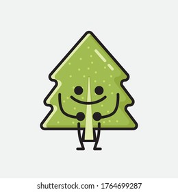 Ilustración del carácter del vector de mascota de árbol de pino con diseño plano