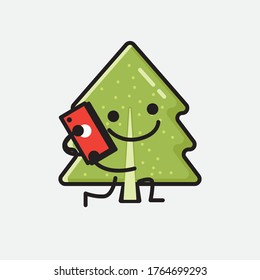 An Illustration of Cute Pine Tree Mascot Vector Character in Flat Design Style
