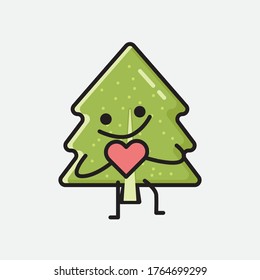 Ilustración del carácter del vector de mascota de árbol de pino con diseño plano
