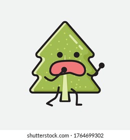 Ilustración del carácter del vector de mascota de árbol de pino con diseño plano