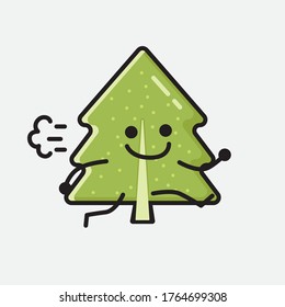 Ilustración del carácter del vector de mascota de árbol de pino con diseño plano