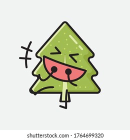 An Illustration of Cute Pine Tree Mascot Vector Character in Flat Design Style