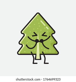 An Illustration of Cute Pine Tree Mascot Vector Character in Flat Design Style