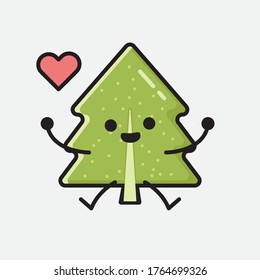Eine Illustration des Cute Pine Tree Mascot Vectorzeichens im flachen Design-Stil