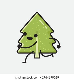 An Illustration of Cute Pine Tree Mascot Vector Character in Flat Design Style