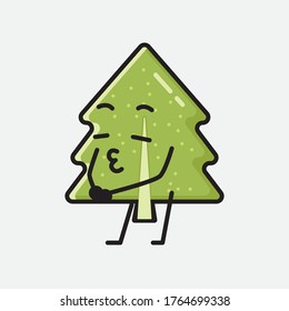 Eine Illustration des Cute Pine Tree Mascot Vectorzeichens im flachen Design-Stil