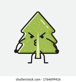An Illustration of Cute Pine Tree Mascot Vector Character in Flat Design Style