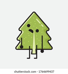 An Illustration of Cute Pine Tree Mascot Vector Character in Flat Design Style