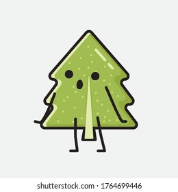 An Illustration of Cute Pine Tree Mascot Vector Character in Flat Design Style