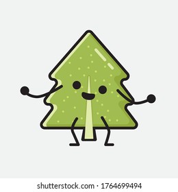 Ilustración del carácter del vector de mascota de árbol de pino con diseño plano