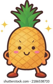 Illustration of a cute pineapple character with a proud face
