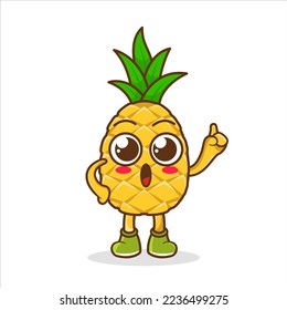 Illustration of cute pineapple character raising hand