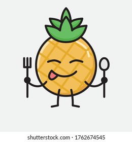 Ilustración del carácter del vector de mascota de piña de piña con estilo de diseño plano