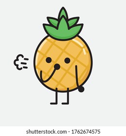 Ilustración del carácter del vector de mascota de piña de piña con estilo de diseño plano