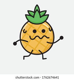 Ilustración del carácter del vector de mascota de piña de piña con estilo de diseño plano