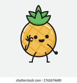 Ilustración del carácter del vector de mascota de piña de piña con estilo de diseño plano