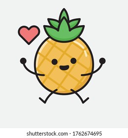 Ilustración del carácter del vector de mascota de piña de piña con estilo de diseño plano