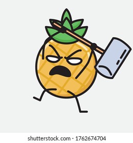 Ilustración del carácter del vector de mascota de piña de piña con estilo de diseño plano