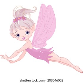 Illustration of cute pink fairy flying 