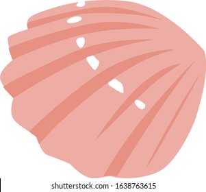 Illustration of a cute pink seashell falling on a sandy beach.