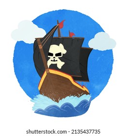 Illustration of a cute pirate ship