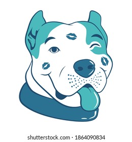 Illustration of Cute Pitbull Dog with kisses on face