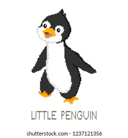 Illustration of a cute pixel penguin on white background