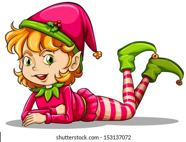 Illustration of a cute playful elf on a white background