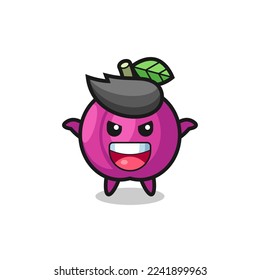 the illustration of cute plum fruit doing scare gesture , cute style design for t shirt, sticker, logo element