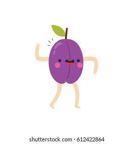 illustration of cute plum on white background. funny vegetables. can be used for greeting cards or posters