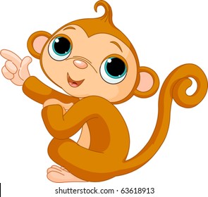 Illustration Of Cute Pointing Baby Monkey