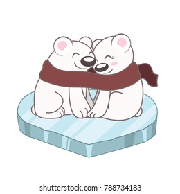 Illustration of cute polar bears cuddling