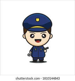 Illustration of cute polici, professional character in flat design uniform