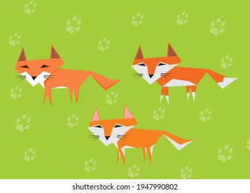 An illustration of cute polygonal fox set