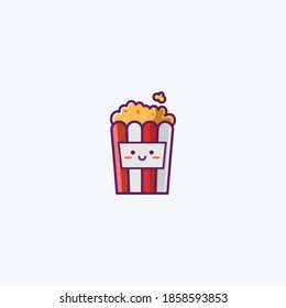 Illustration of Cute Pop Corn Icon - Smiley Emoji Icon Set, Vector Cartoon Illustration.