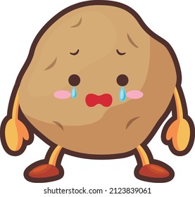 Illustration of a cute potato character shedding tears