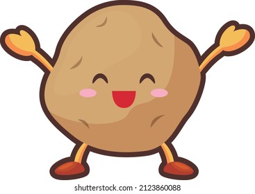 Illustration of a cute potato character who is happy to raise both hands