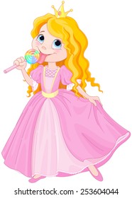 Illustration of cute princess licks lollipop