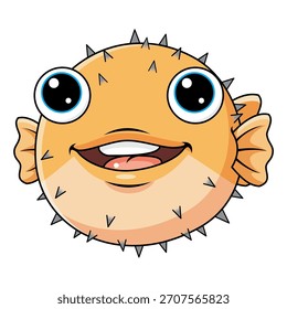 Ilustración de un pez globo lindo con agujas grises en su cuerpo
