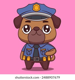 illustration of a cute pug dog wearing blue police clothing