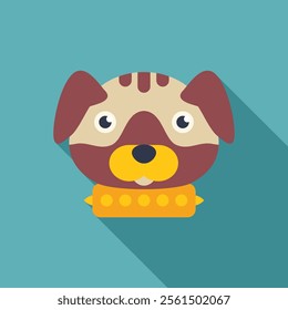 Illustration of a cute pug dog wearing a spiked collar, looking forward, on a blue background