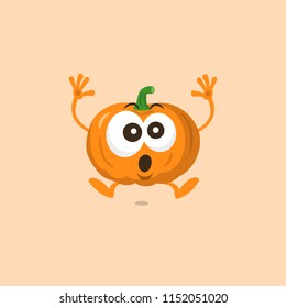 Illustration of cute pumpkin scared mascot isolated on light background. Flat design style for your mascot branding.