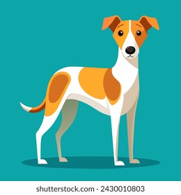 Illustration of a cute puppy on long legs Vector illustration of a dog on a blue background. Cartoon pet staff for computer games, educational programs.
