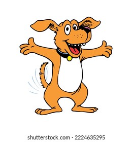 Illustration of cute puppy raising his hands on white background