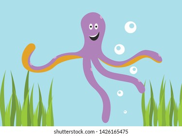 Illustration of cute purple squid