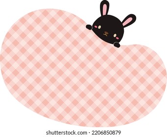 Illustration of a cute rabbit and a bean-shaped Gingham check frame