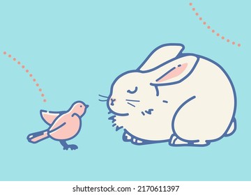 Illustration of a cute rabbit curled up and sleeping (blue)