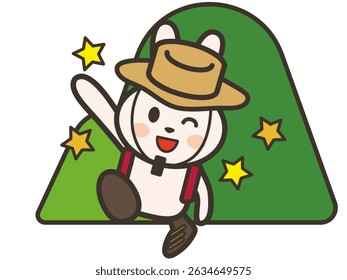An illustration of a cute rabbit enjoying mountain climbing in outdoor wear
