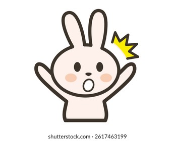 Illustration of a cute rabbit with its hands raised in surprise